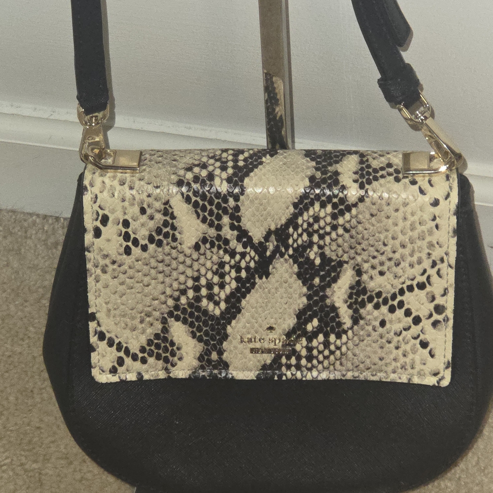 kate spade Black and Cream Snake-Print Crossbody Bag